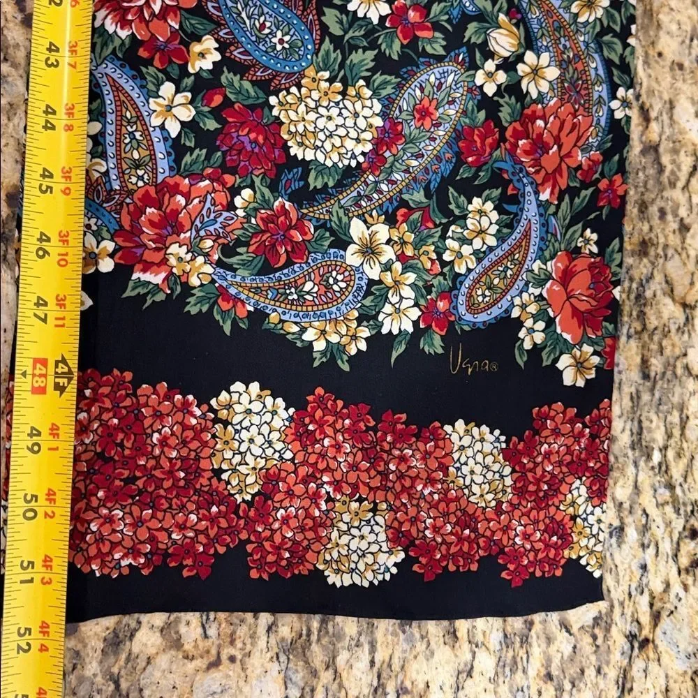 Vera Floral Paisley Hand Rolled Silk Feel Oblong Scarf Black 11 x 52
